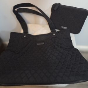 Vera Bradley Elegant Black Quilted Tote Bag with Matching Wallet